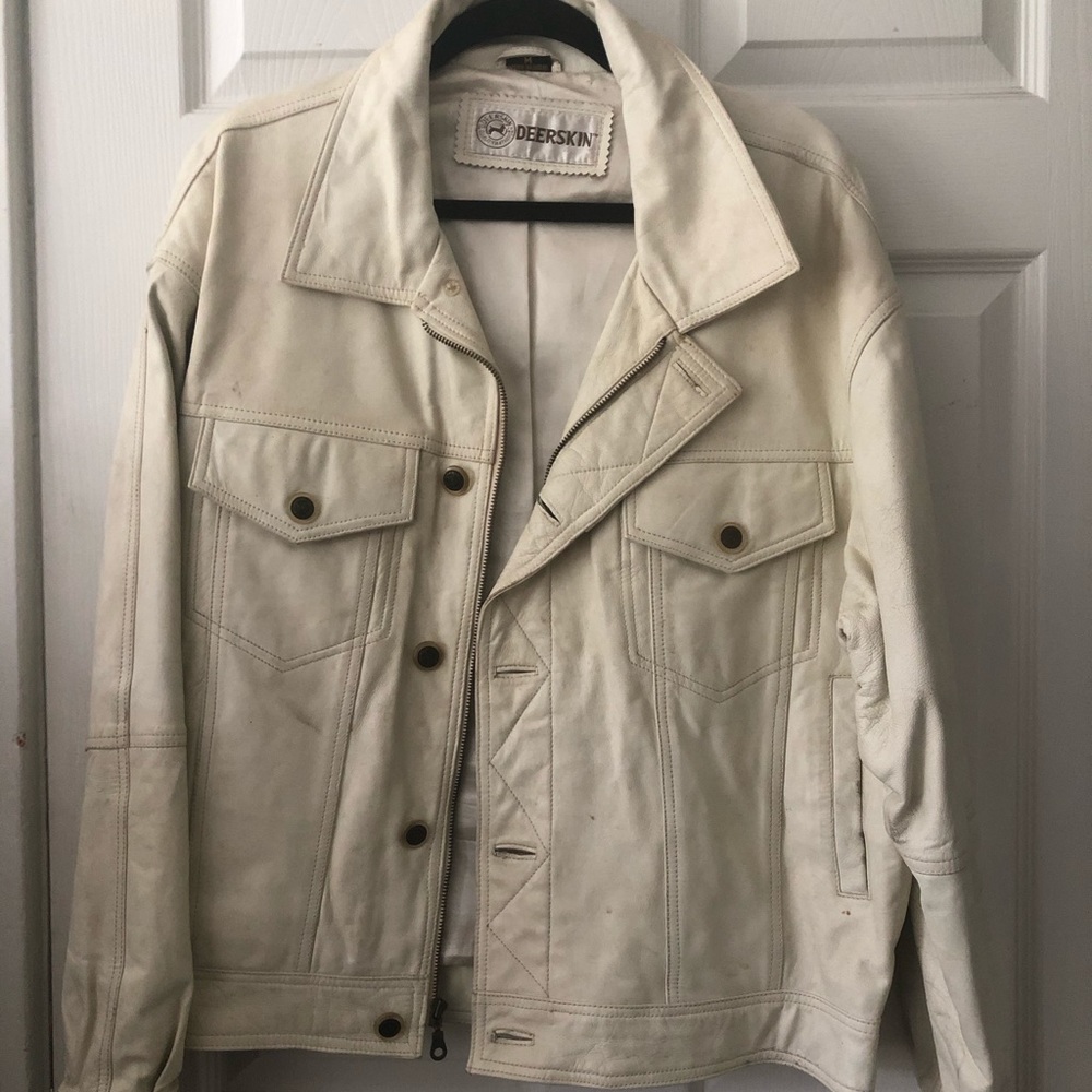 Vintage Deerskin white leather jacket